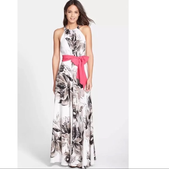 Eliza J  Floral Print Chiffon Halter Maxi Dress - Picture 2 of 5